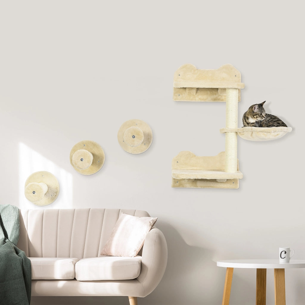 Casa per gatti con scala e amaca ¨C Minimal ¨C beige e cremewei? 40x28x73 cm