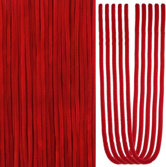 Pijpenragers 100 pezzi - colore rosso scuro - 60 cm - chenille - materiale per nodi per bambini - progetti creativi