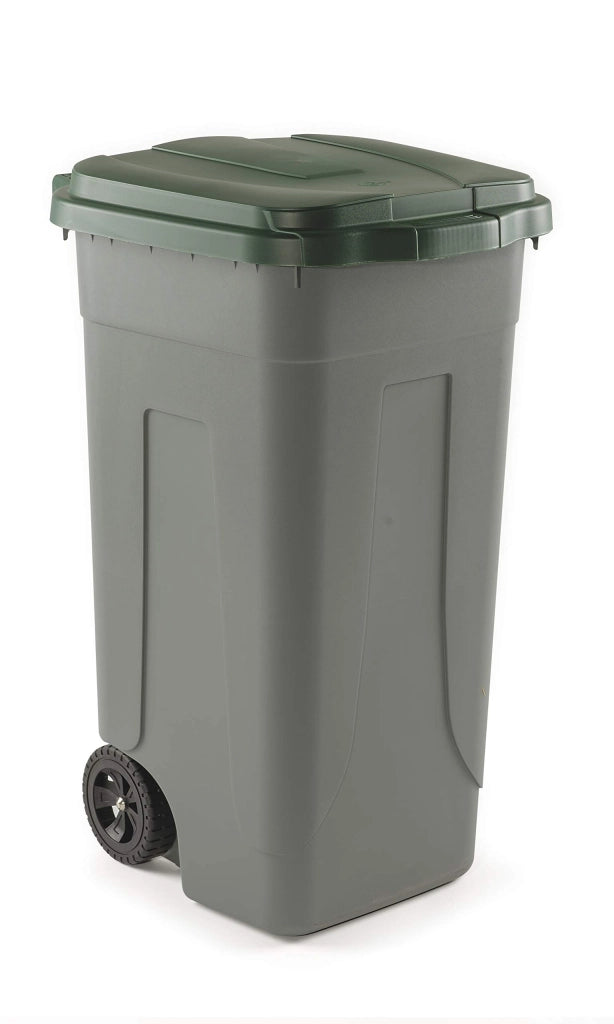 BIDONE IMMONDIZIA CARRELLATO 'OTTANTA' Lt. 80 - grigio/coperchio verde  - MOBIL PLASTIC