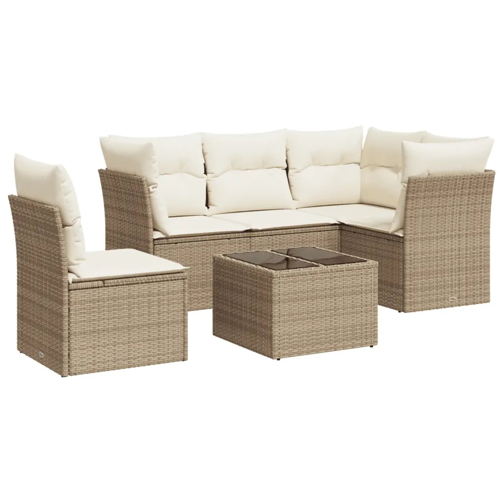 Set Divano da Giardino 6 pz con Cuscini Beige in Polyrattan 3217648