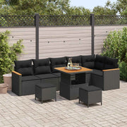 Set Divano da Giardino 9 pcs Nero polyrattan