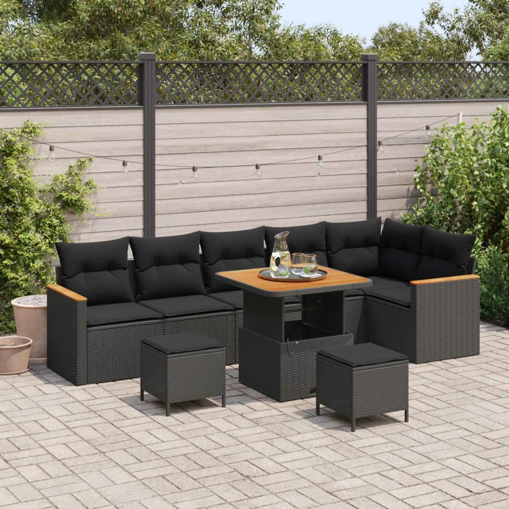 Set Divano da Giardino 9 pcs Nero polyrattan