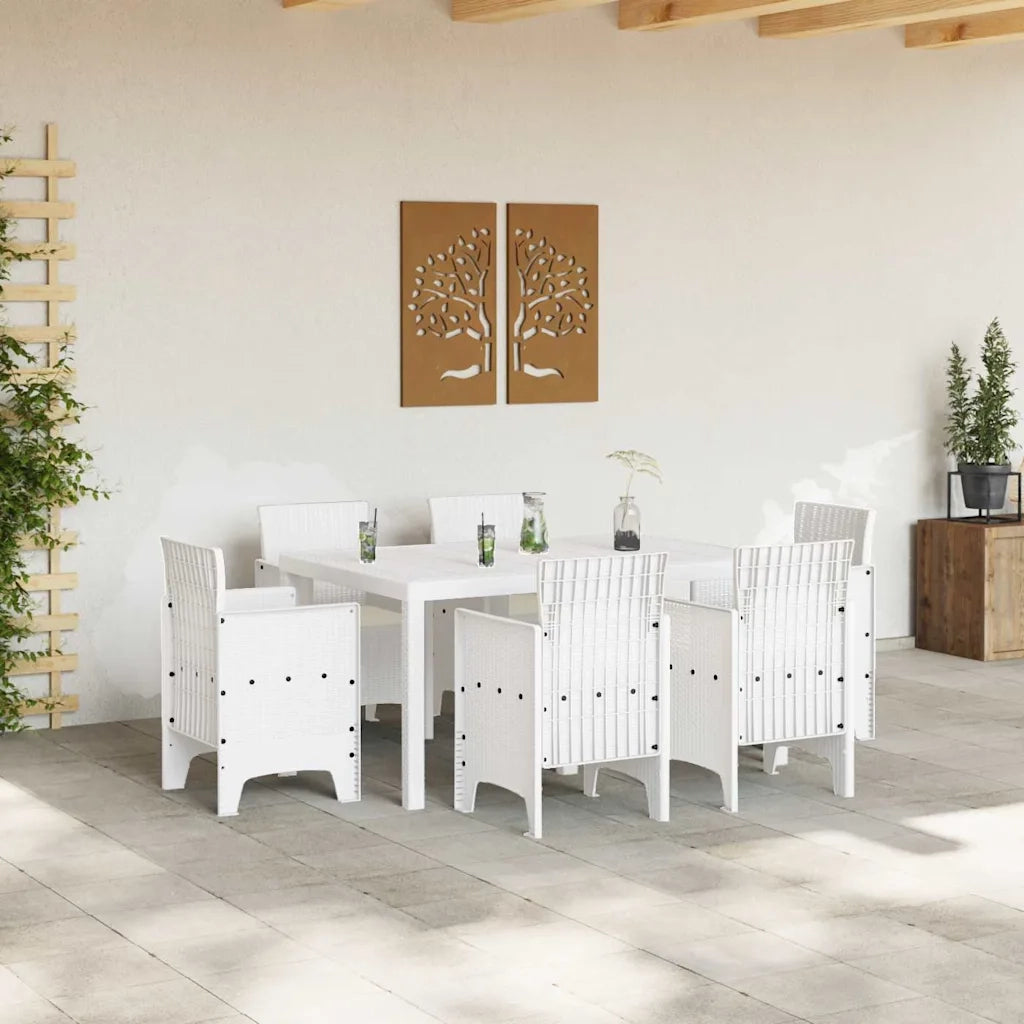 Set da Pranzo per Giardino 7 pcs Bianco Rattan Polt