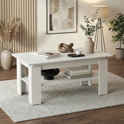 Tavolino, Tavolino da caff? Sola - Bianco - Ripiano aggiuntivo - Larghezza 90 cm, Altezza 43 cm, Profondit? 55 cm