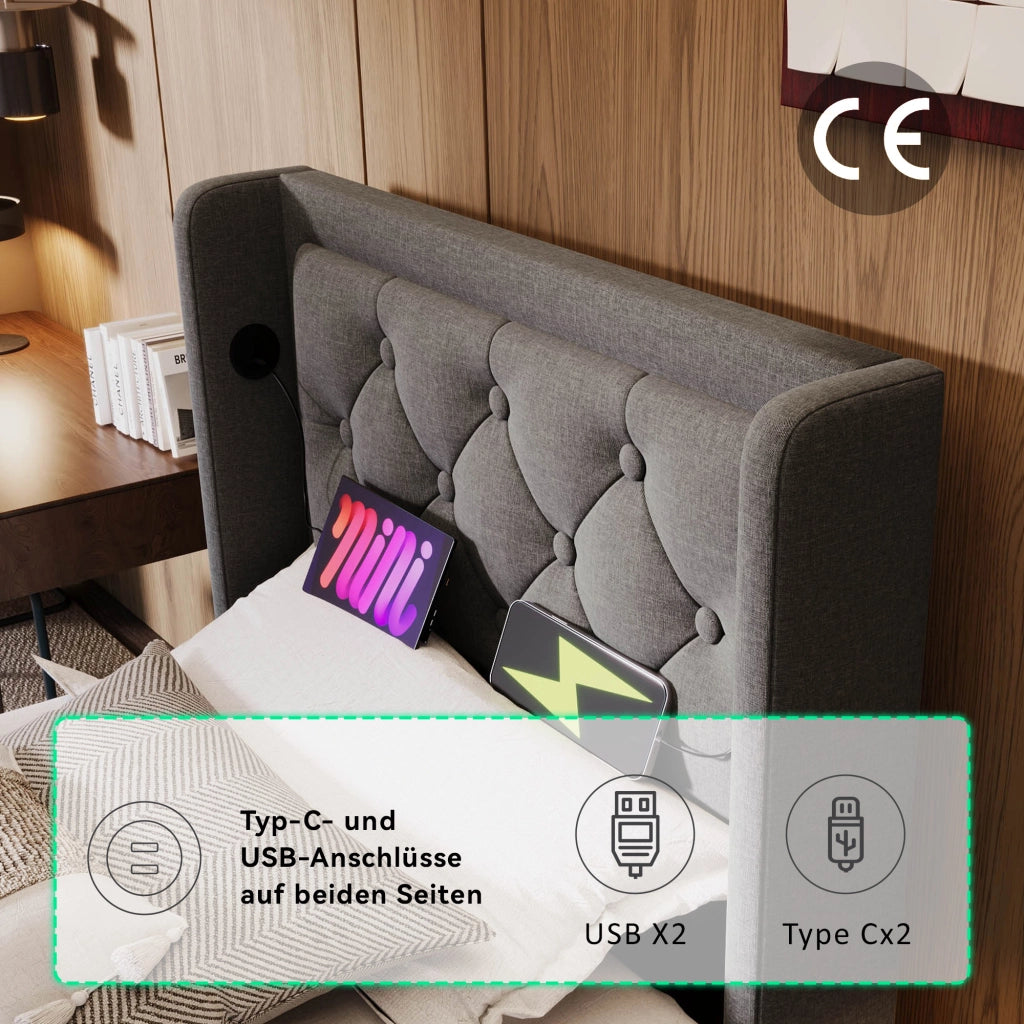 letto imbottito cotone grigio 90 x 200 cm