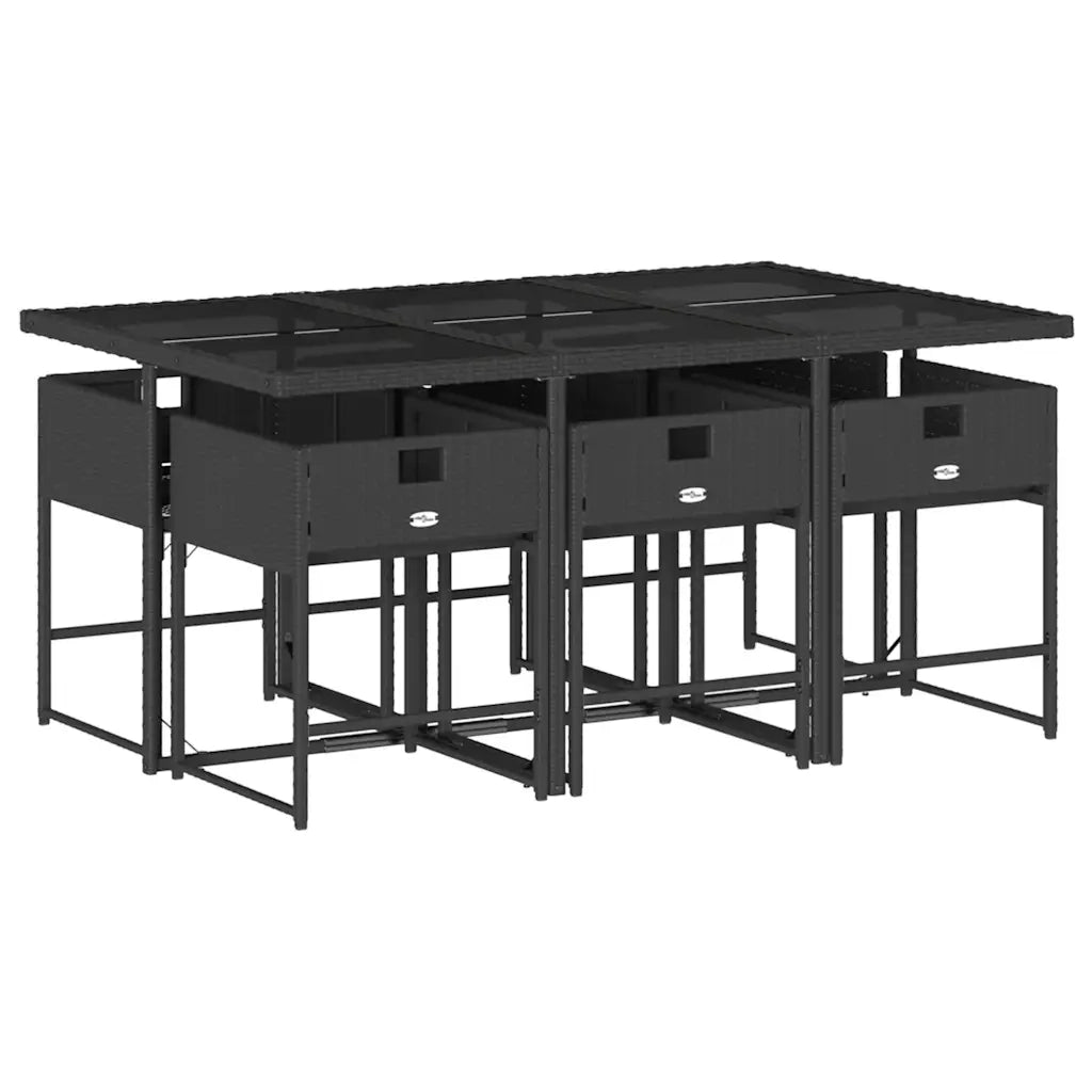 Set da Pranzo da Giardino 7 pz Nero con Cuscini in Polyrattan 3211266
