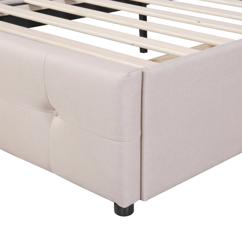 Letto imbottito con LED e 2 cassetti, 90x200 cm, beige