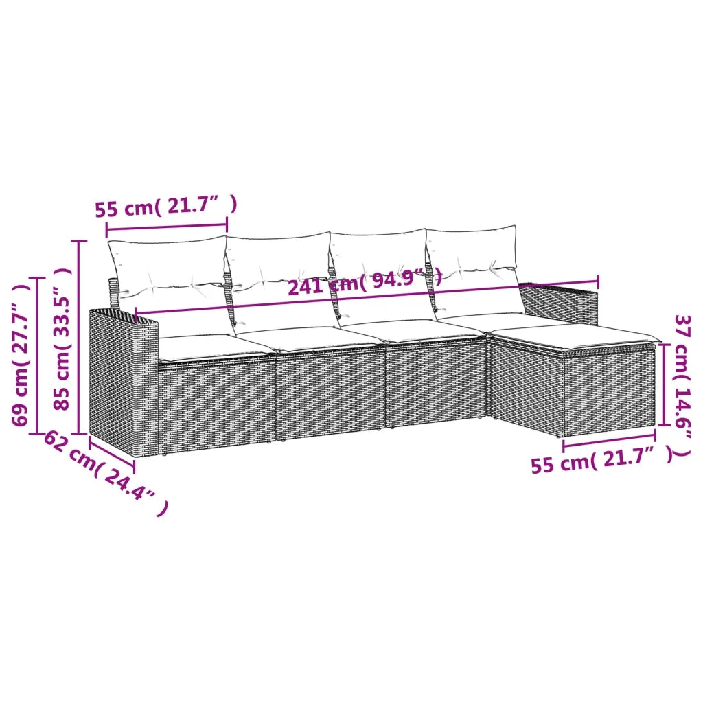 Set Divani da Giardino 5 pz con Cuscini in Polyrattan Nero 3218876