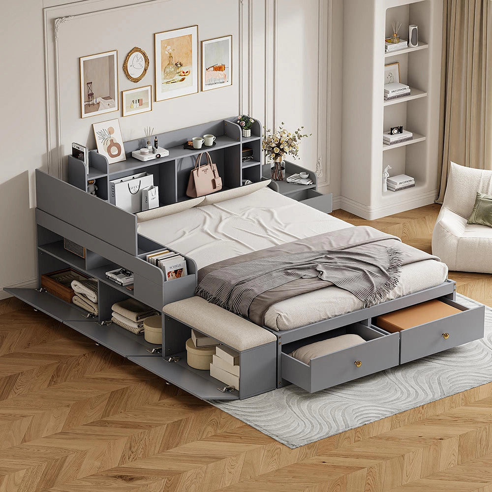 Letto combinato - Xylo - 140x200 cm contenitore grigio