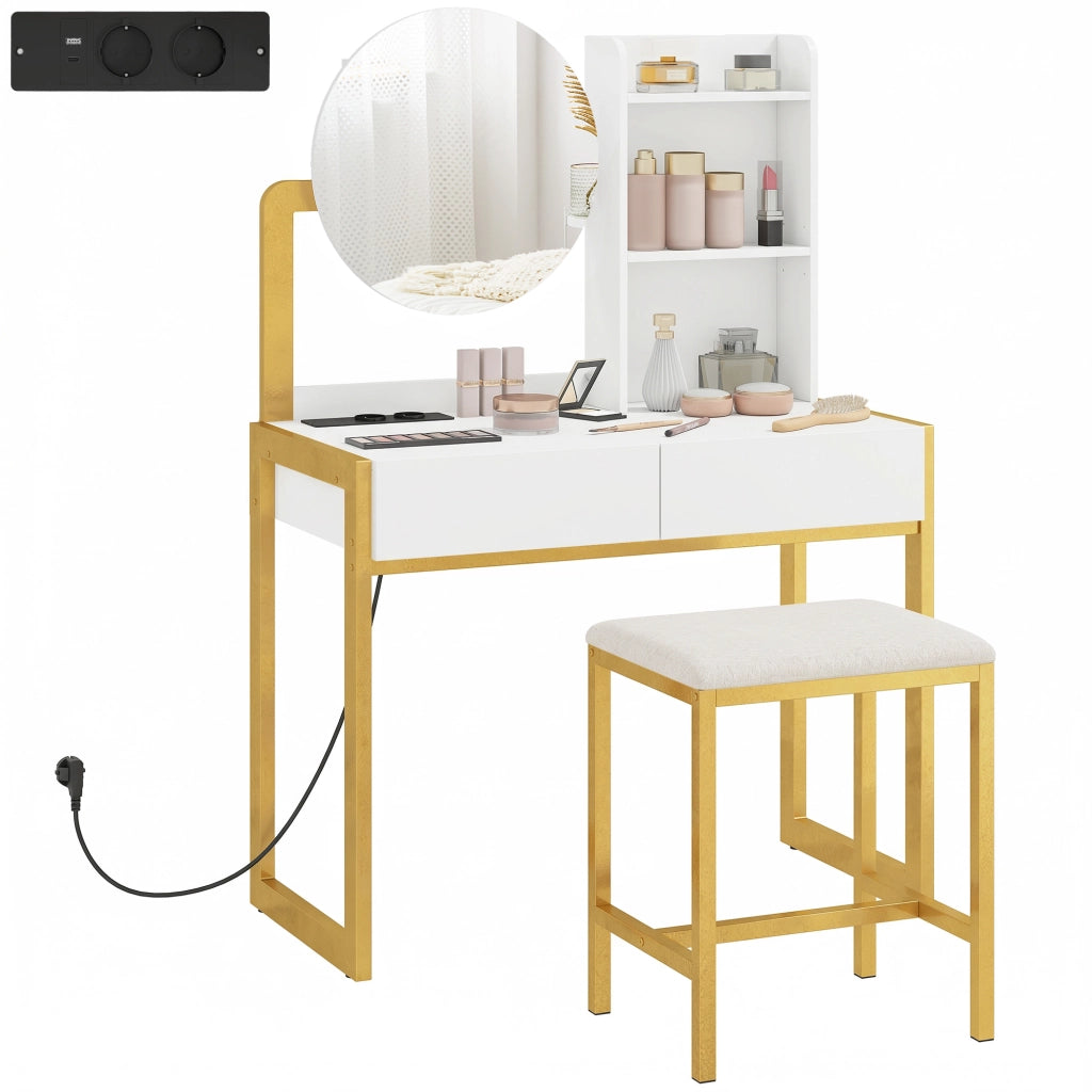 Cassettiera con specchio e sgabello imbottito ¨C Minimal ¨C bianco 60x40x