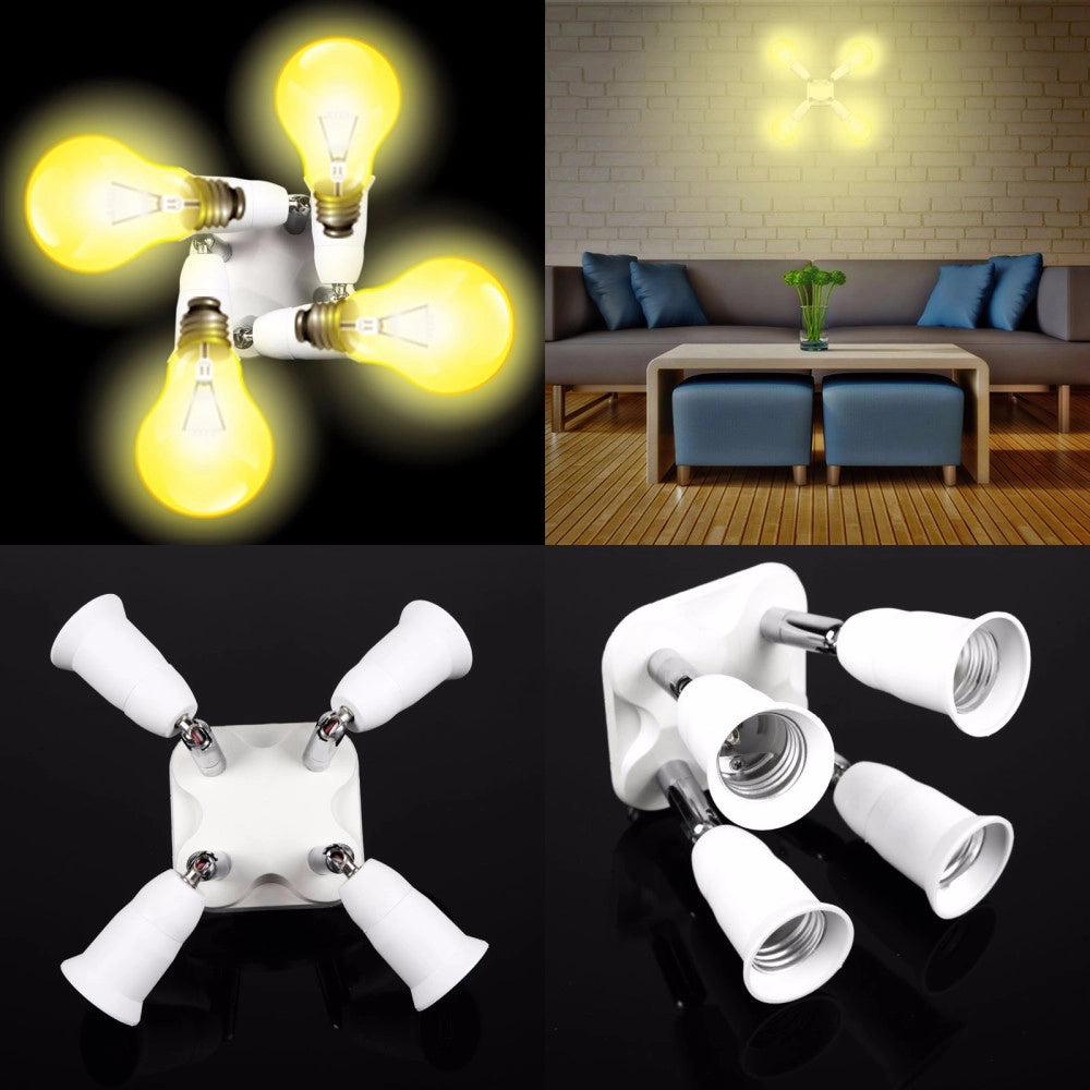 Trade Shop - Portalampada Adattatore E27 4 In 1 Per Lampade Lampadine Attacchi Orientabili -