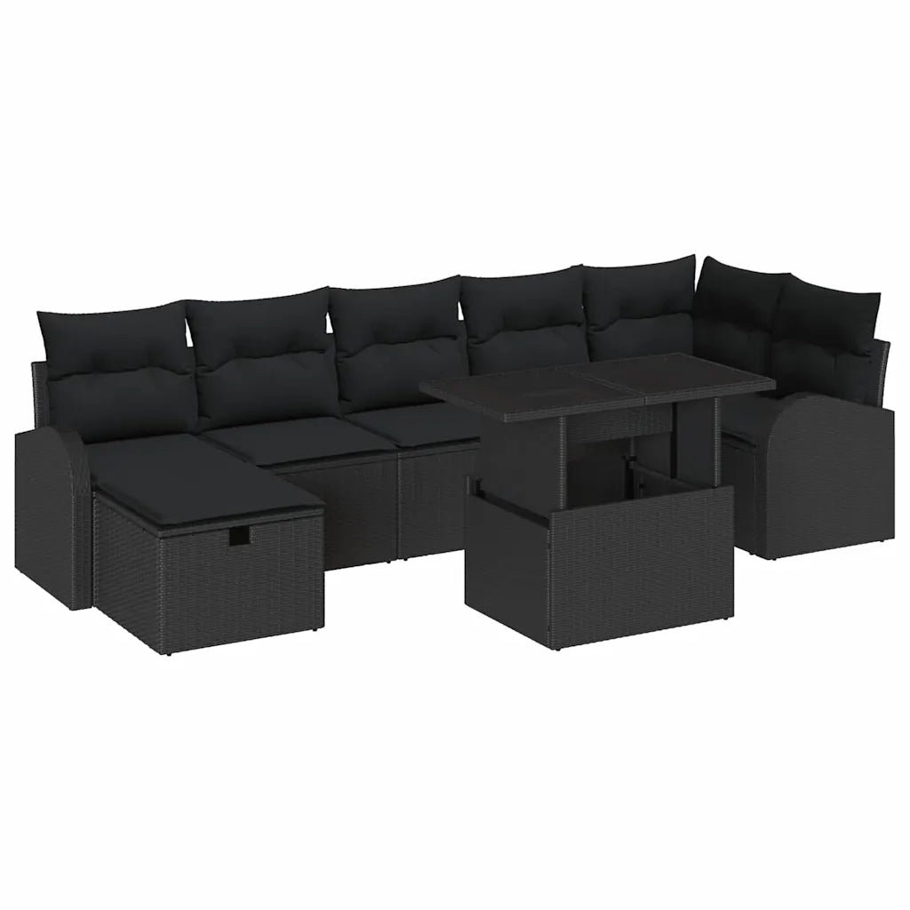 Set Divano da Giardino con cuscino 8 pcs Nero Poly Rattan 3361102