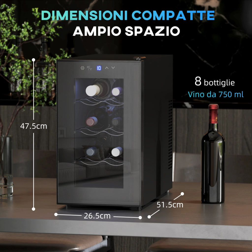 Cantinetta Vino Refrigerata per 8 Bottiglie, Capacit¨¤ 21L, Display Touch e Ripiani Regolabili, Nero