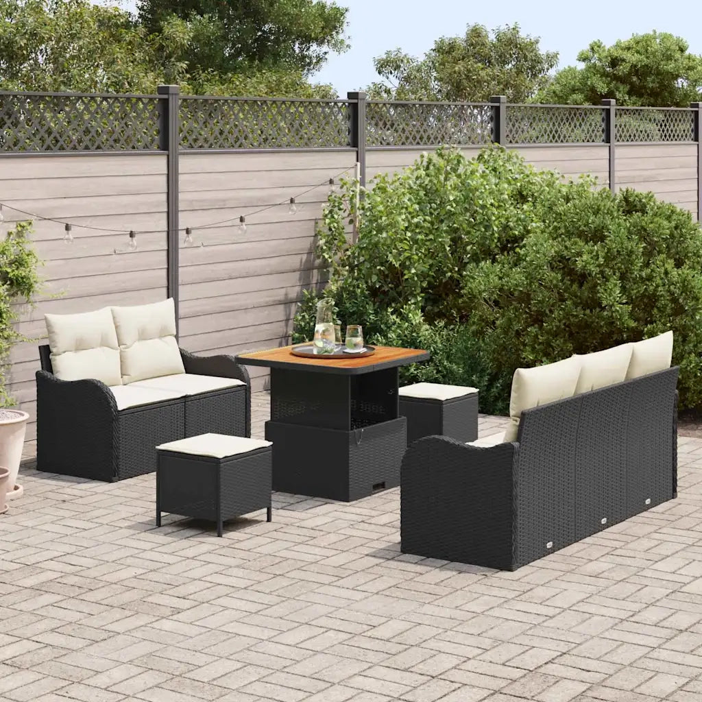 Set Divano da Giardino con cuscino 8 pcs Nero polyrattan 3362205