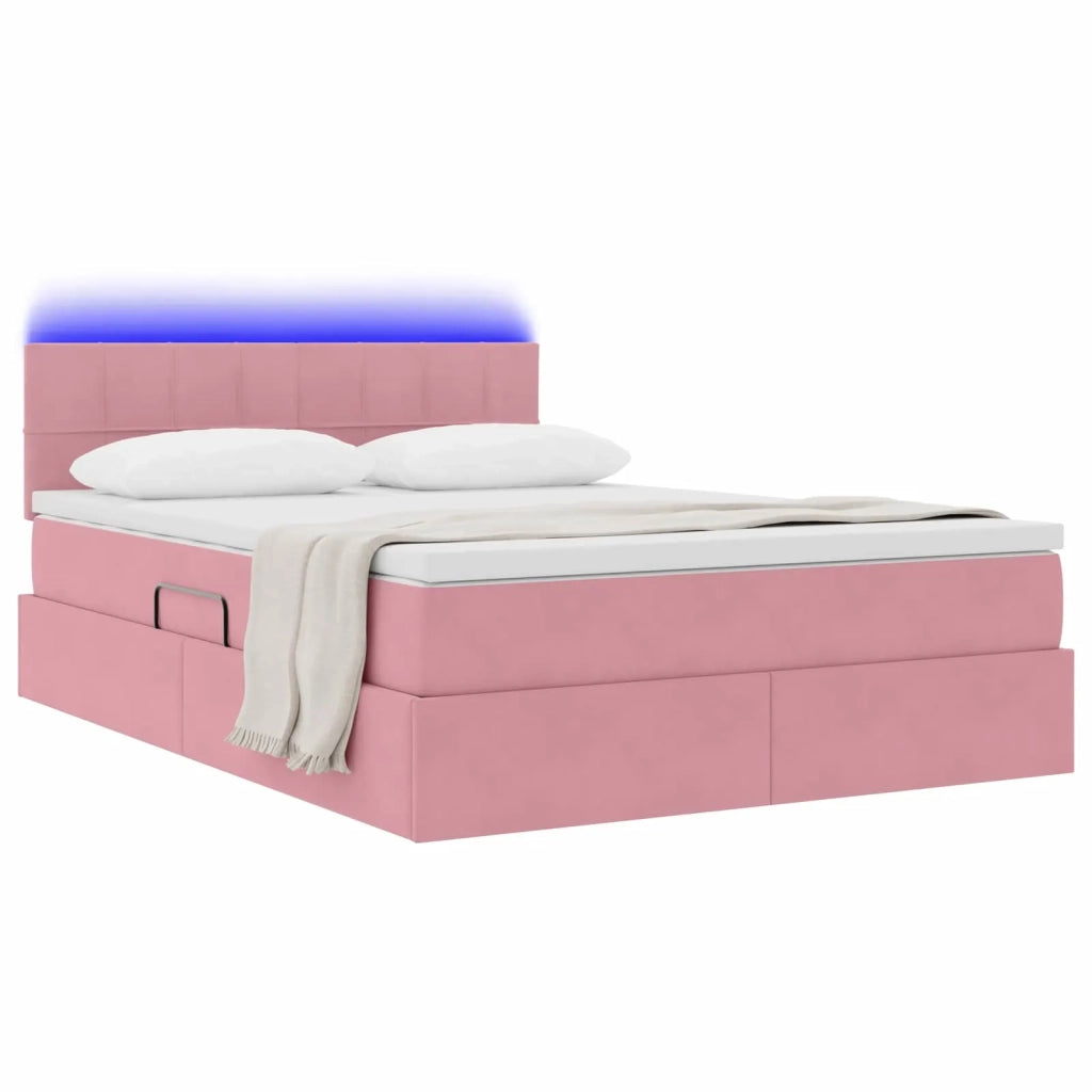Letto con contenitore e LED con led Rosa 140 x 190 cm Velluto 3371396