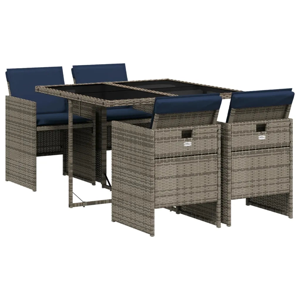 Set da pranzo da giardino da 5 pz con Cuscini in Polyrattan Grigio 3277668
