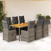 Set Bistrò da Giardino 9 pz con Cuscini in Polyrattan Grigio 3277162