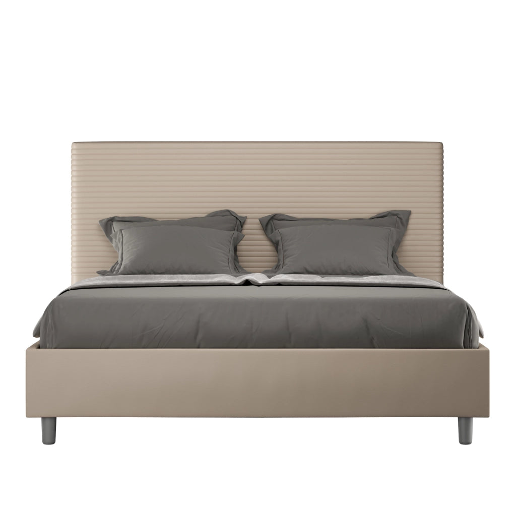 BS COM Letto matrimoniale francese con rete imbottito 140x210 similpelle tortora