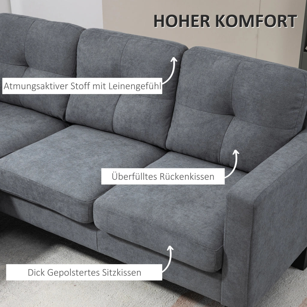 Divano angolare con chaise longue ¨C Minimal ¨C Tessuto grigio scuro 90x
