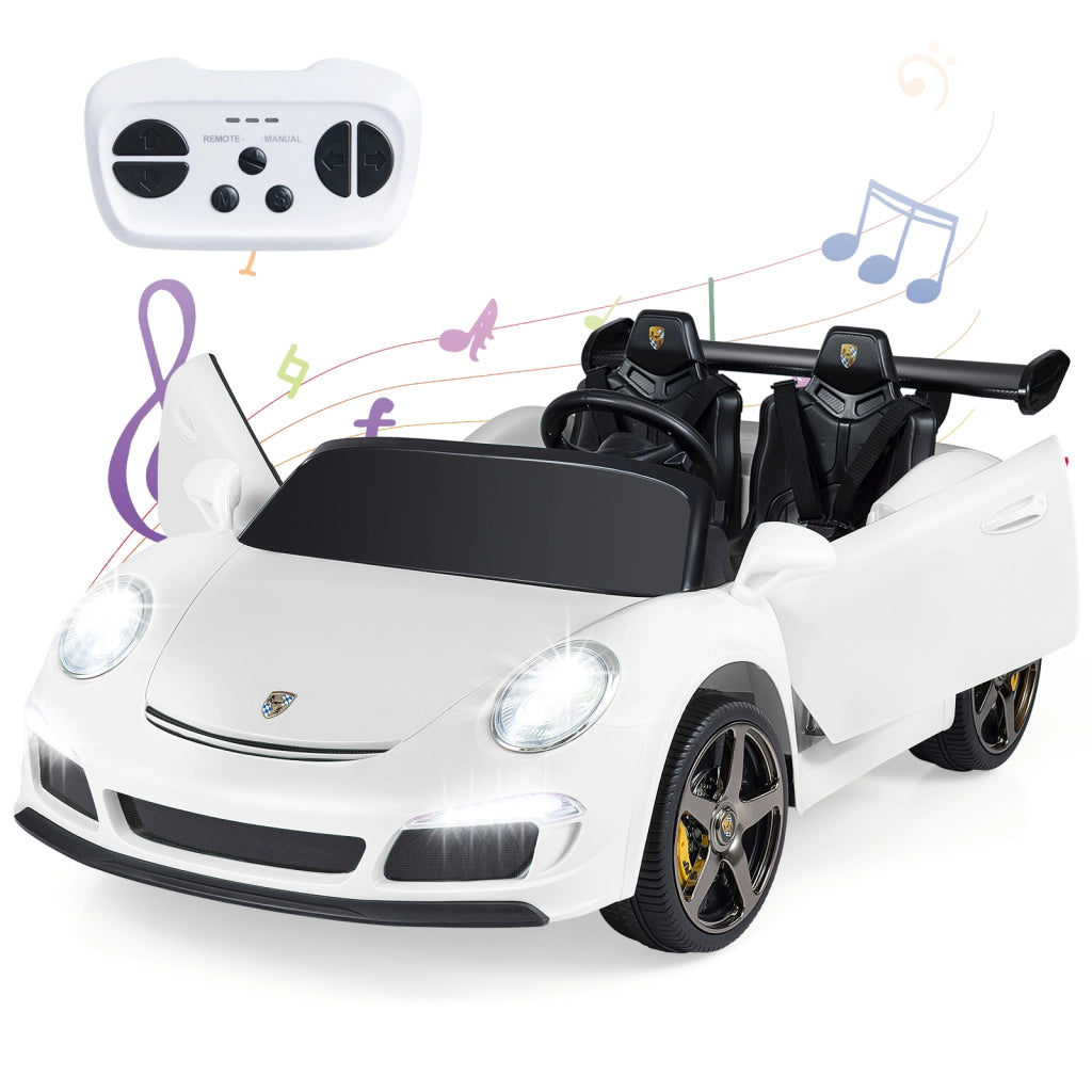Auto a pedali elettrica per bambini veicolo 12V telecomando genitori, Auto a pedali per bambini con luci e clacson Bianco