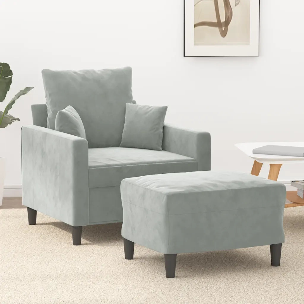 Poltrona | Sedia Relax con Poggiapiedi Grigio Chiaro 60 cm in Velluto