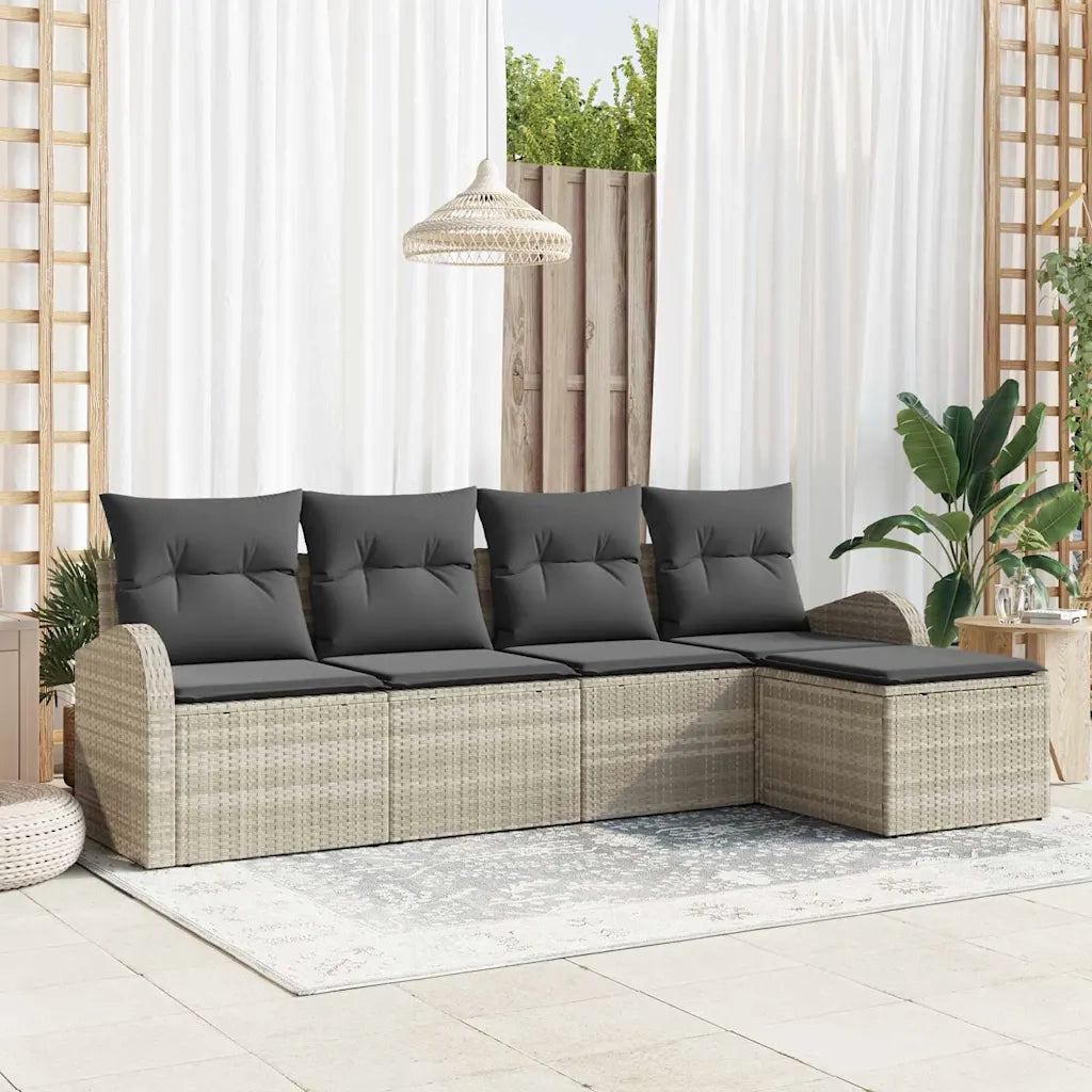 Set Divano da Giardino 5 pcs Grigio chiaro polyrattan