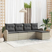 Set Divano da Giardino 5 pcs Grigio chiaro polyrattan