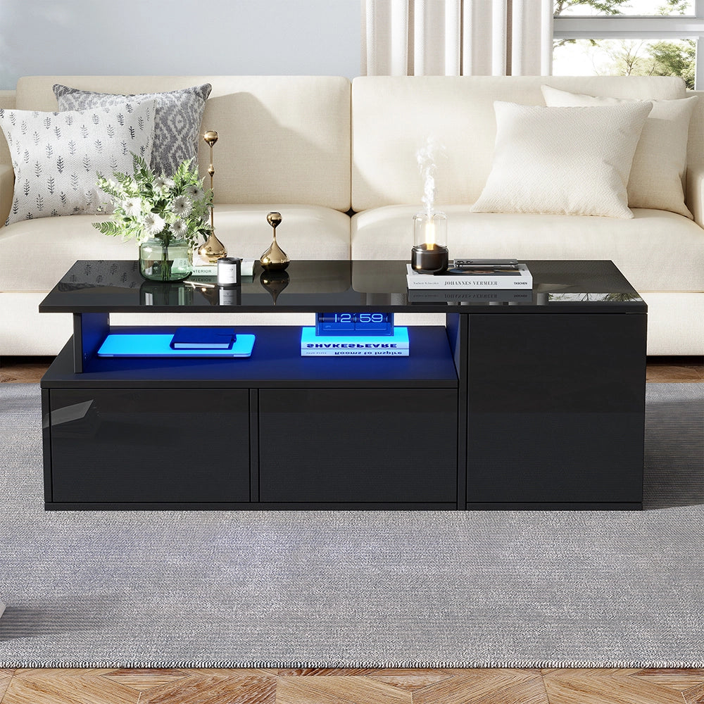 Tavolino-Xylo-100x50x35cm nero 2 cassetti LED capacit?? 60kg