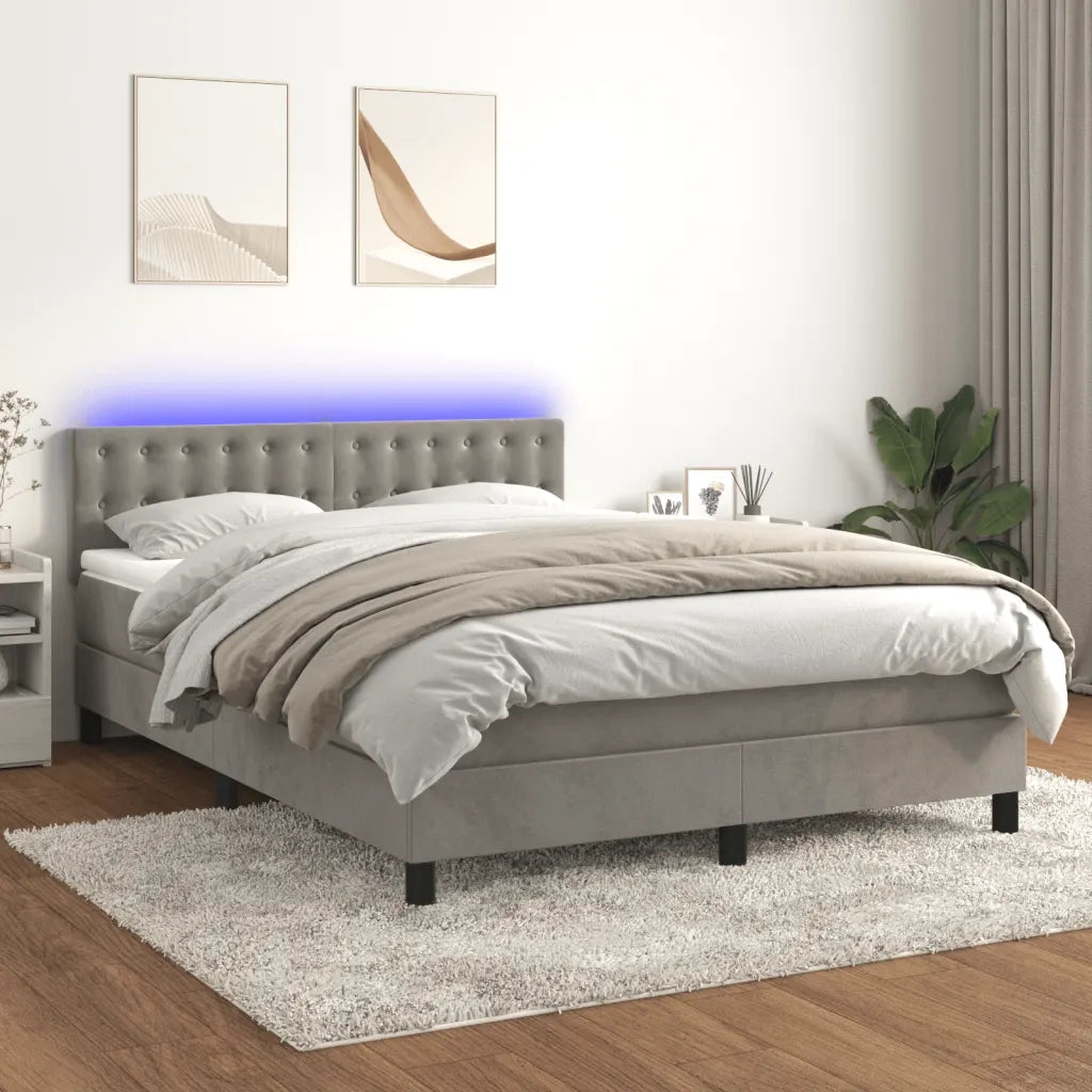 Letto a Molle con Materasso e LED Grigio Chiaro 140x200 cm Velluto