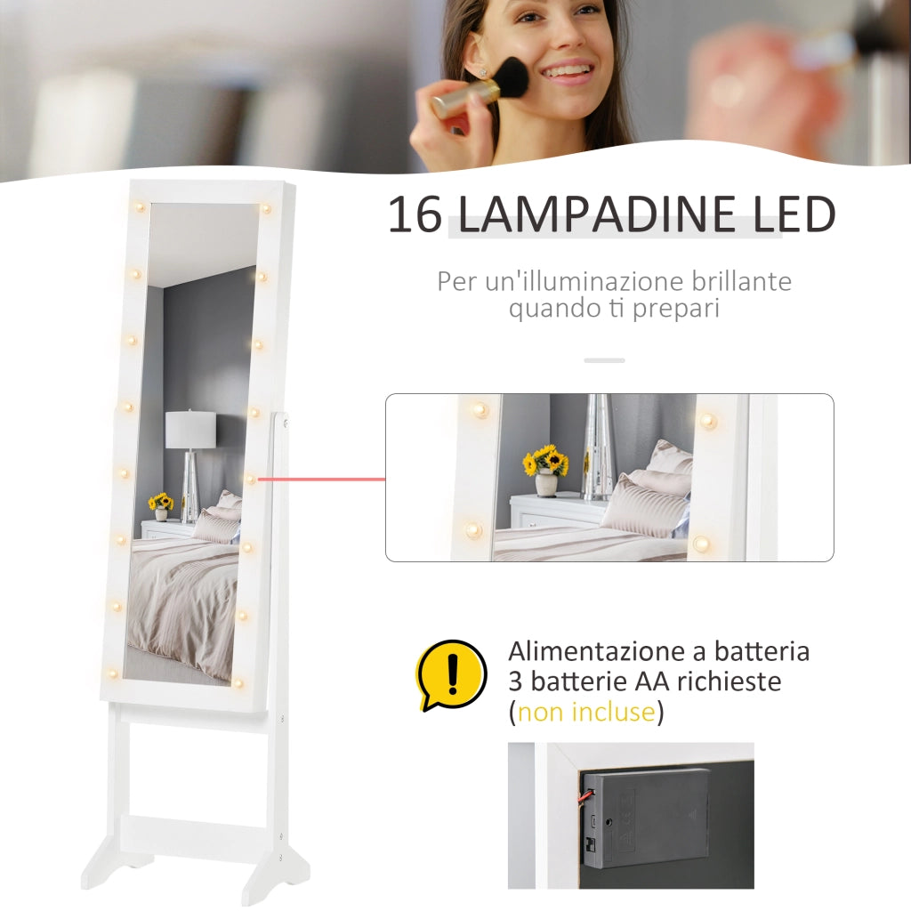 Armadio con Specchio e Luci LED ¨C Minimal ¨C Bianco 36x30x136 cm