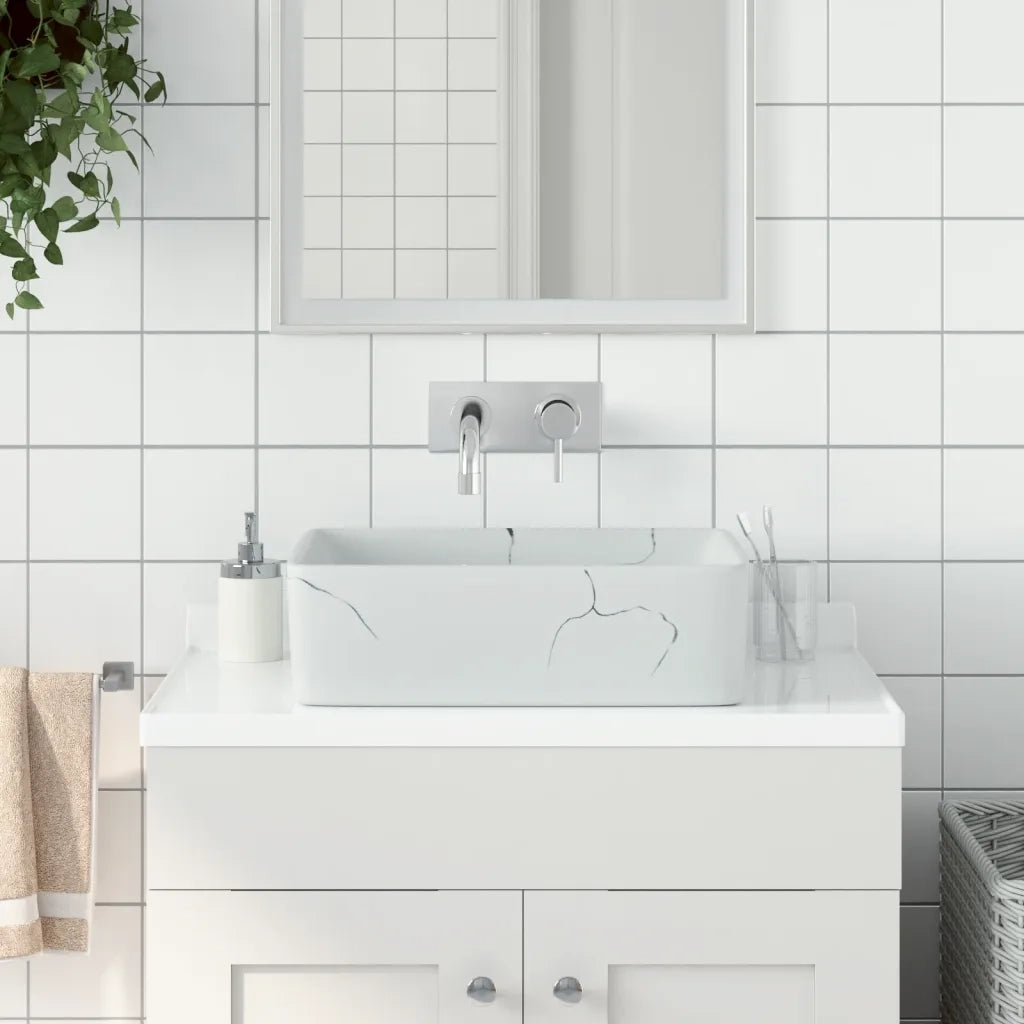 Lavabo da Appoggio-Lavandino-Lavello Bianco Rettangolare 46x35,5x13 cm Ceramica