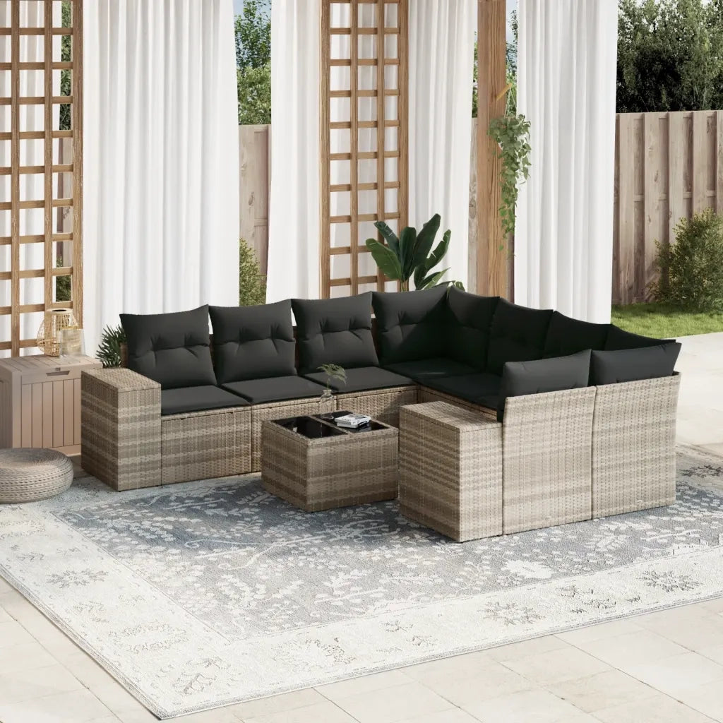Set Divano da Giardino 9pz con Cuscini Grigio Chiaro Polyrattan 3254699