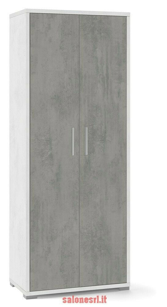 ARMADIO 2 ANTE H182 L71 P41 cm STRUTTURA BIANCO FRONTALE CEMENTO SARMOG Db354k