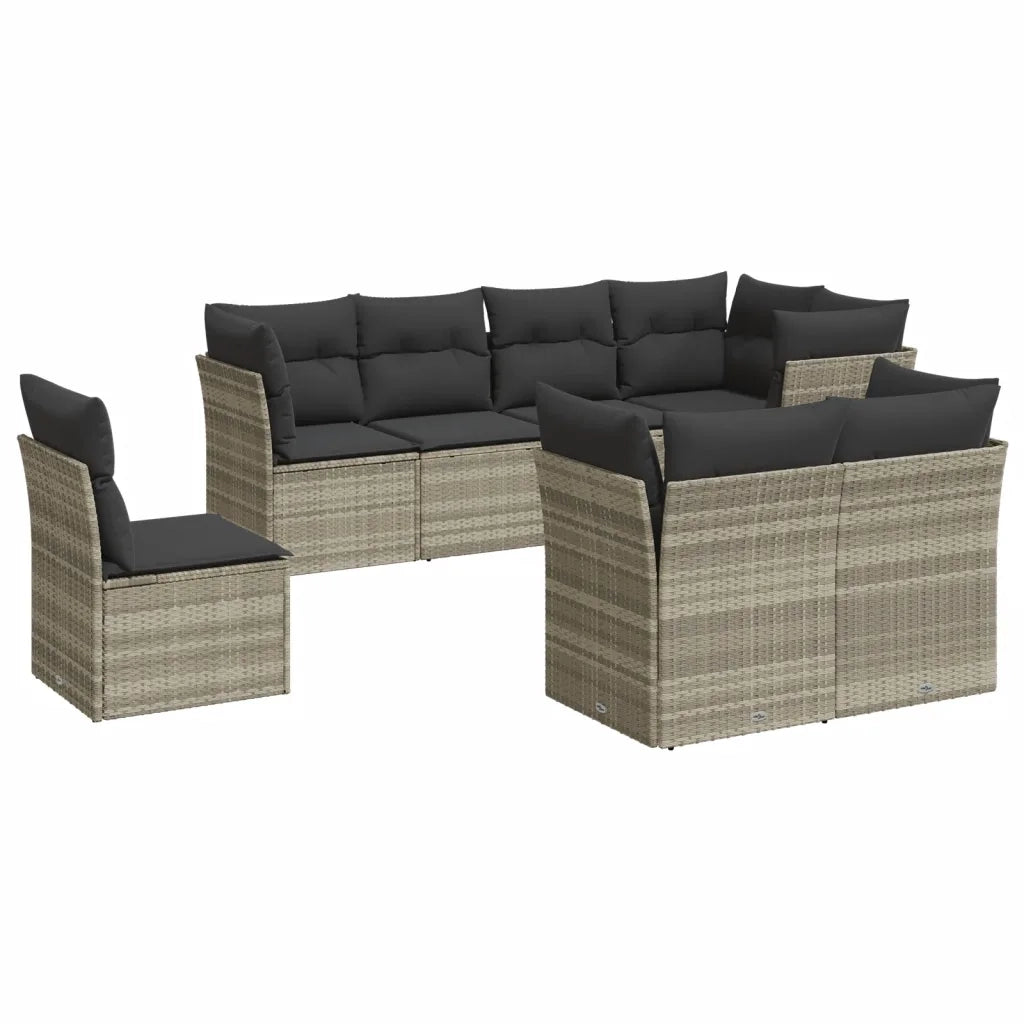 Set Divano da Giardino 8pz con Cuscini Grigio Chiaro Polyrattan