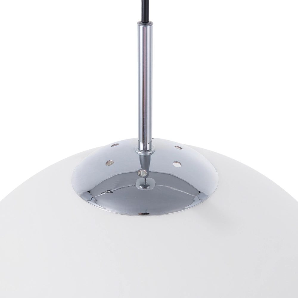 Lampada a Sospensione Vetro Bianco Elementi Argento Forma Globo Grande 1 Luce Moderna