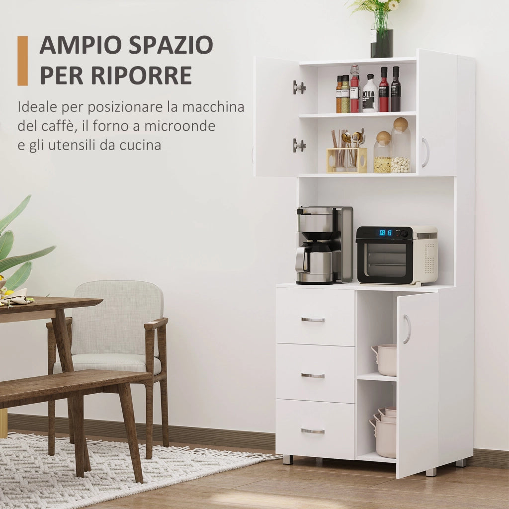 Credenza Moderna Bianco ¨C Xylo ¨C Legno, 2 Ante, 3 Cassetti, Mensole Regolabili, 80x39.5x183.5cm