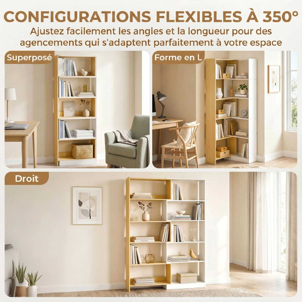 Libreria angolare girevole 5 ripiani ¨C Xylo ¨C legno rovere L 60-111x24x164cm