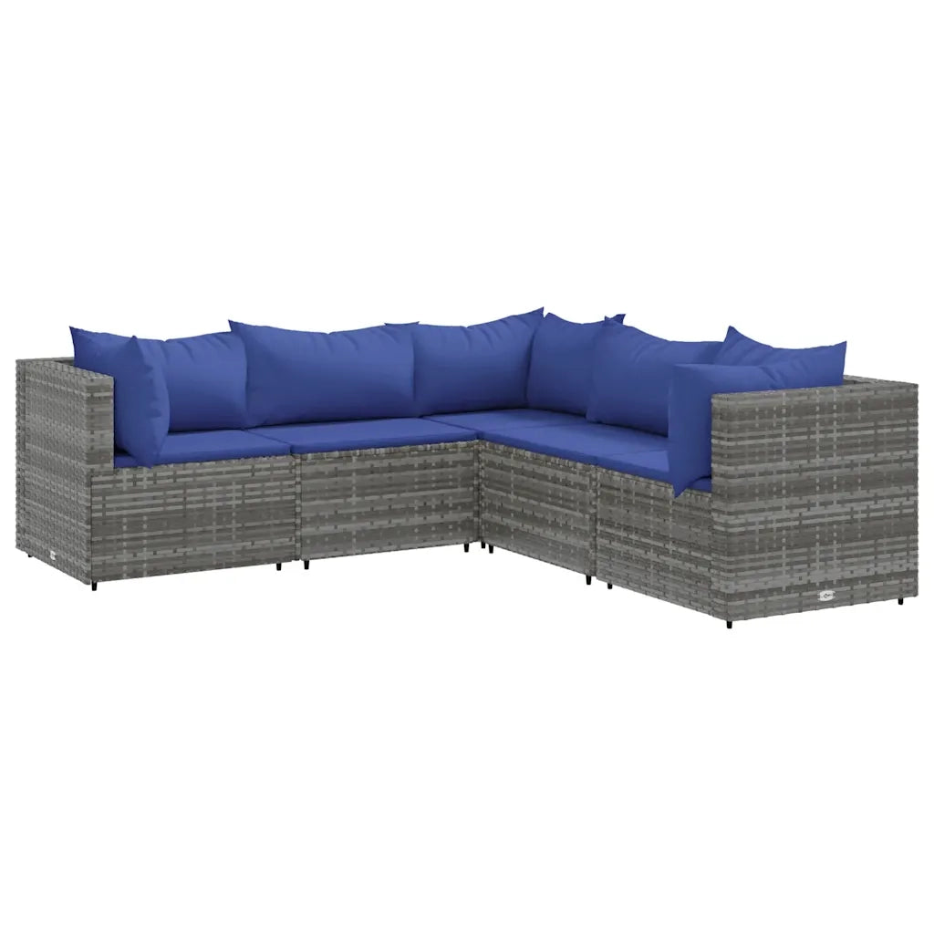 Set Divani da Giardino 5 pz con Cuscini in Polyrattan Grigio