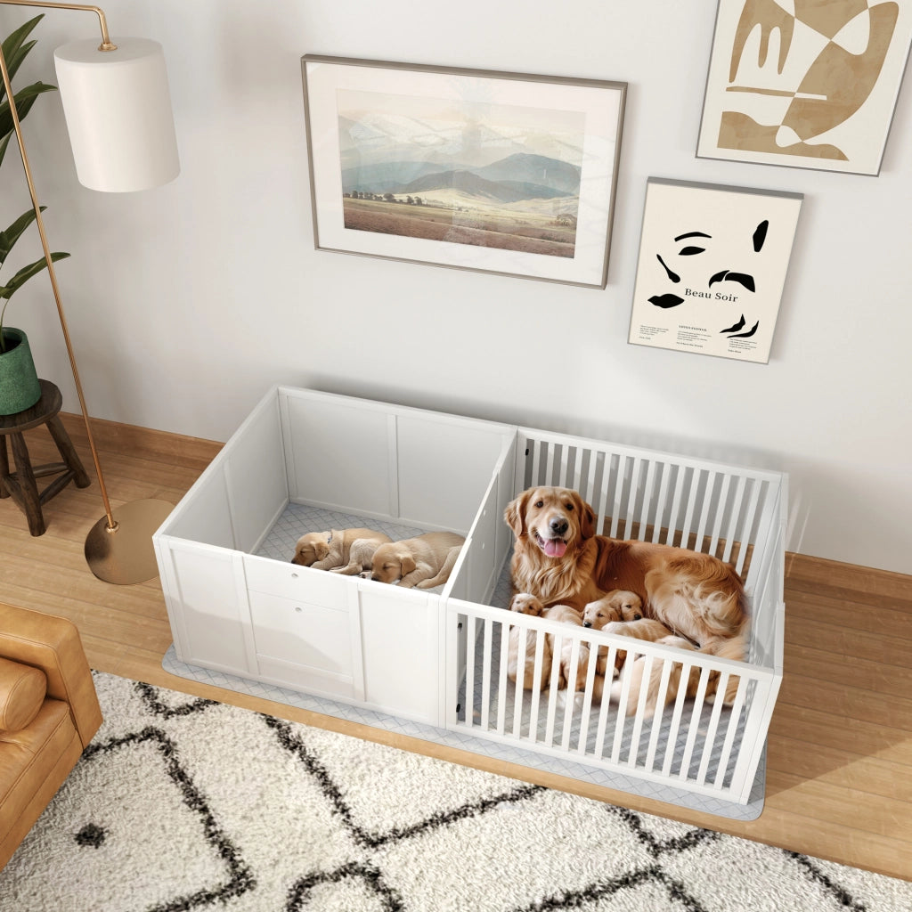 Box parto per cani e cuccioli ¨C zephmum ¨C bianco 166x80x50 cm