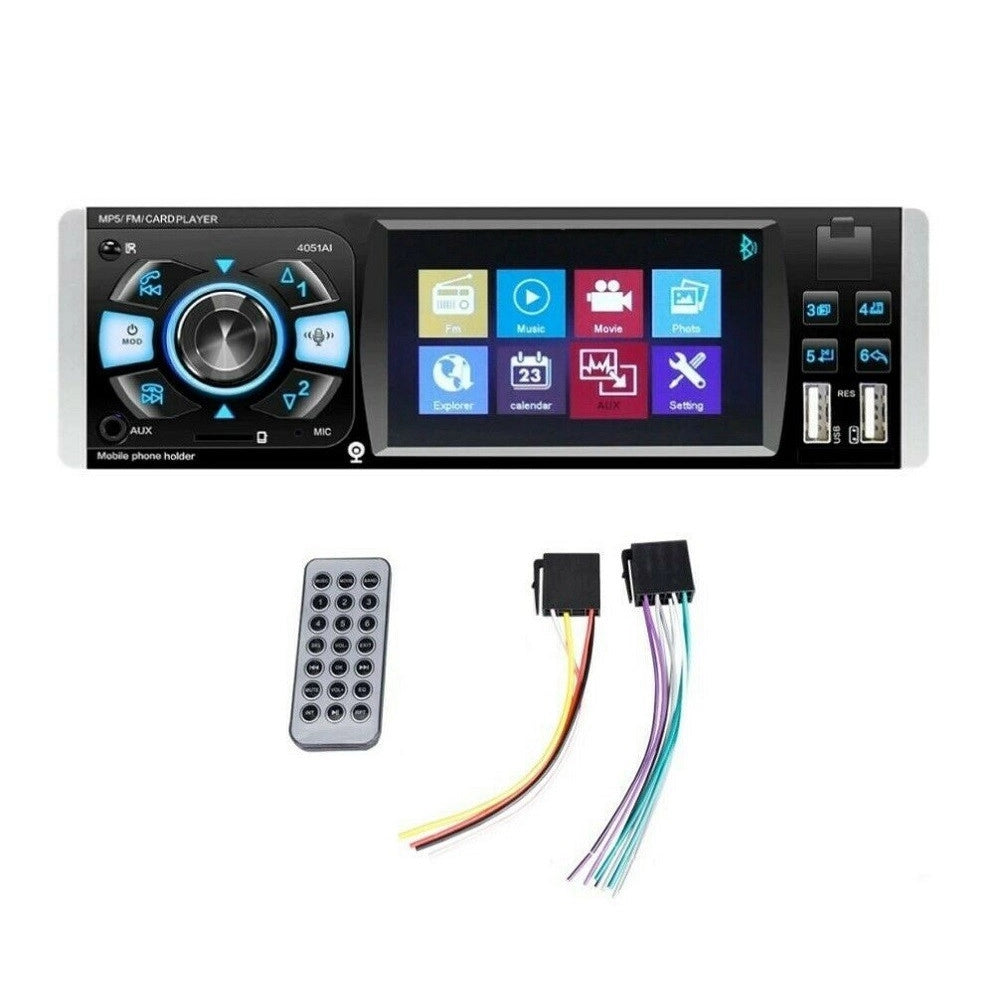 Trade Shop - Autoradio 1 Din Display Tft 4.1" Stereo 45wx4 Bluetooth Usb Aux Mp3 Media 4051ai -