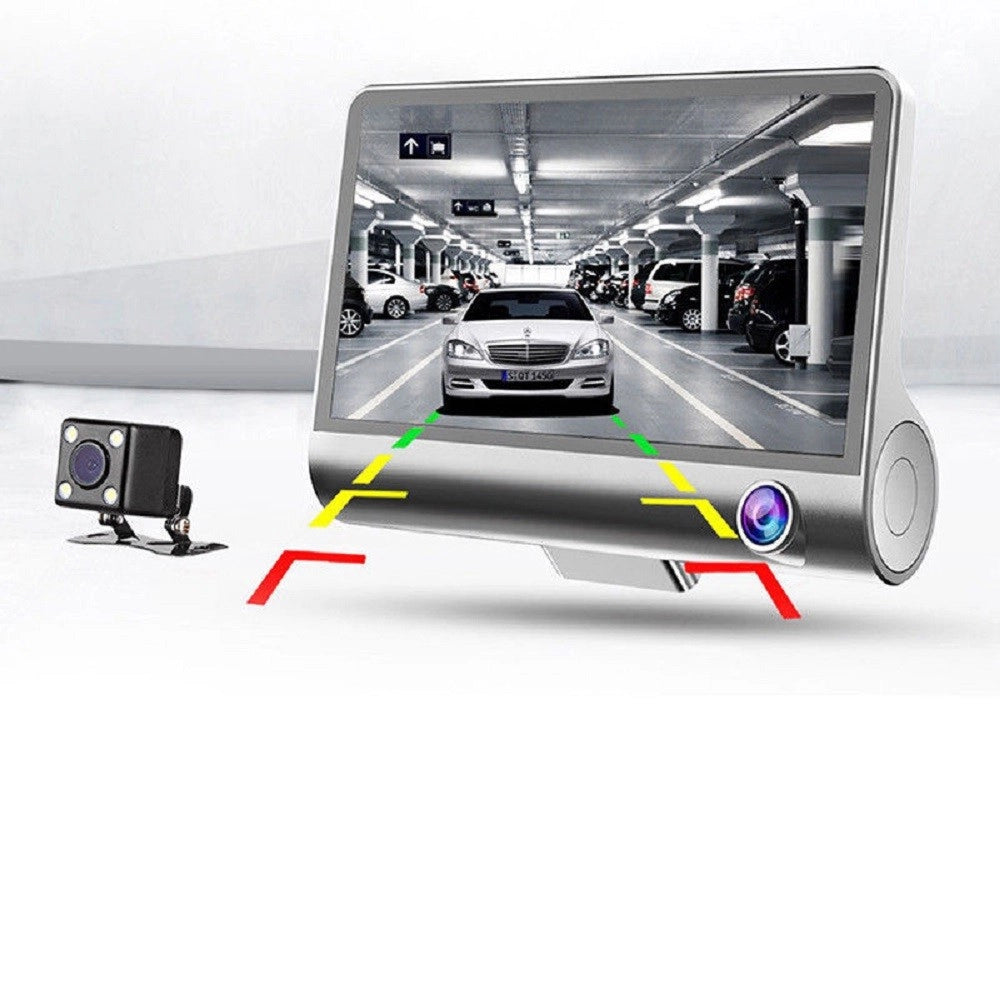 Trade Shop - Telecamera Dvr Per Auto Camper Full Hd 1080p 3 Telecamere Interna Esterna Lcd 4' -
