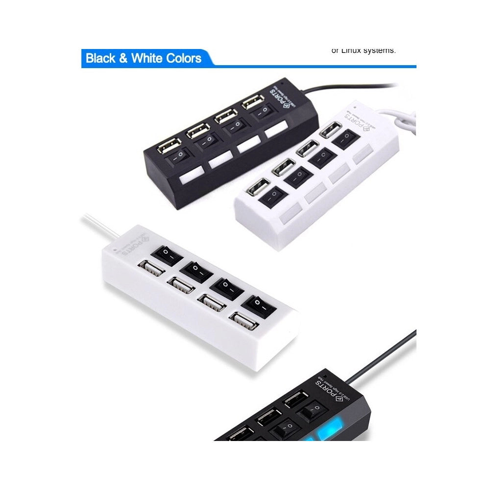 Trade Shop - Ciabatta Usb Multipresa Hub Con 4 Porte Usb 2.0 Nera O Bianca E Led Blu -