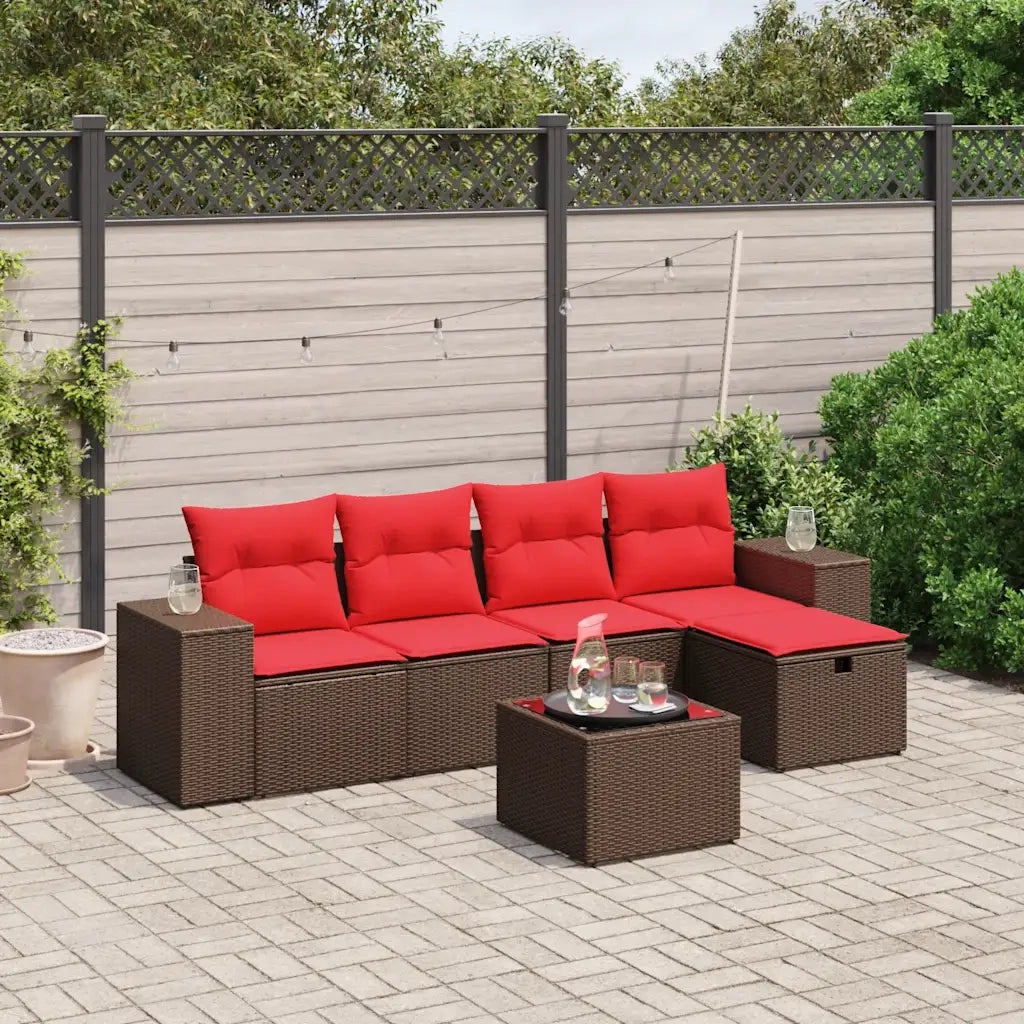 Set Divani da Giardino 6 pz con Cuscini Marrone in Polyrattan 3264410