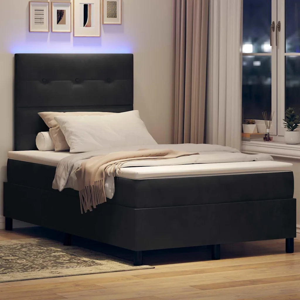Letto a Sorgente LED con materasso Nero 120 x 200 cm Tessuto