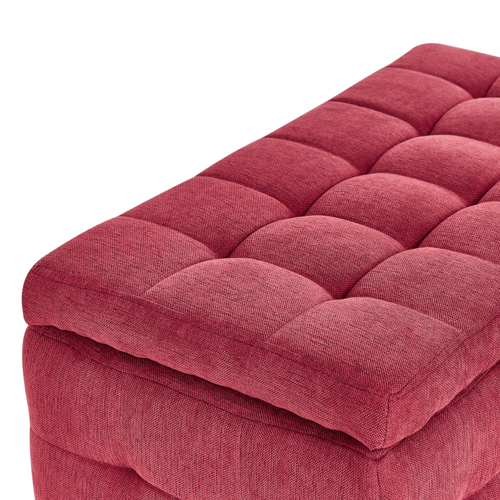 Pouf contenitore in tessuto rosso con coperchio trapuntato camera da letto