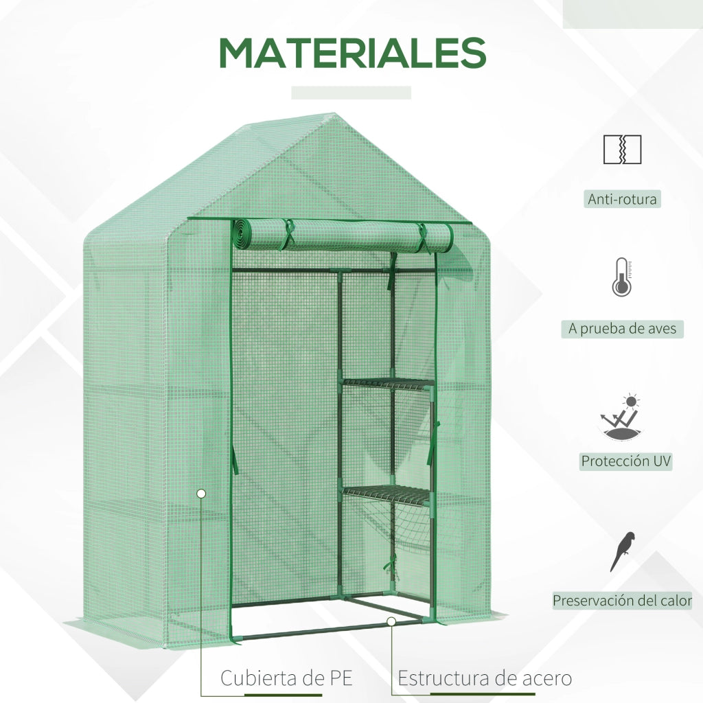Serra da Giardino ¨C Minimal ¨C 141x72x191 cm Verde con 4 Ripiani e Porta a Rullo