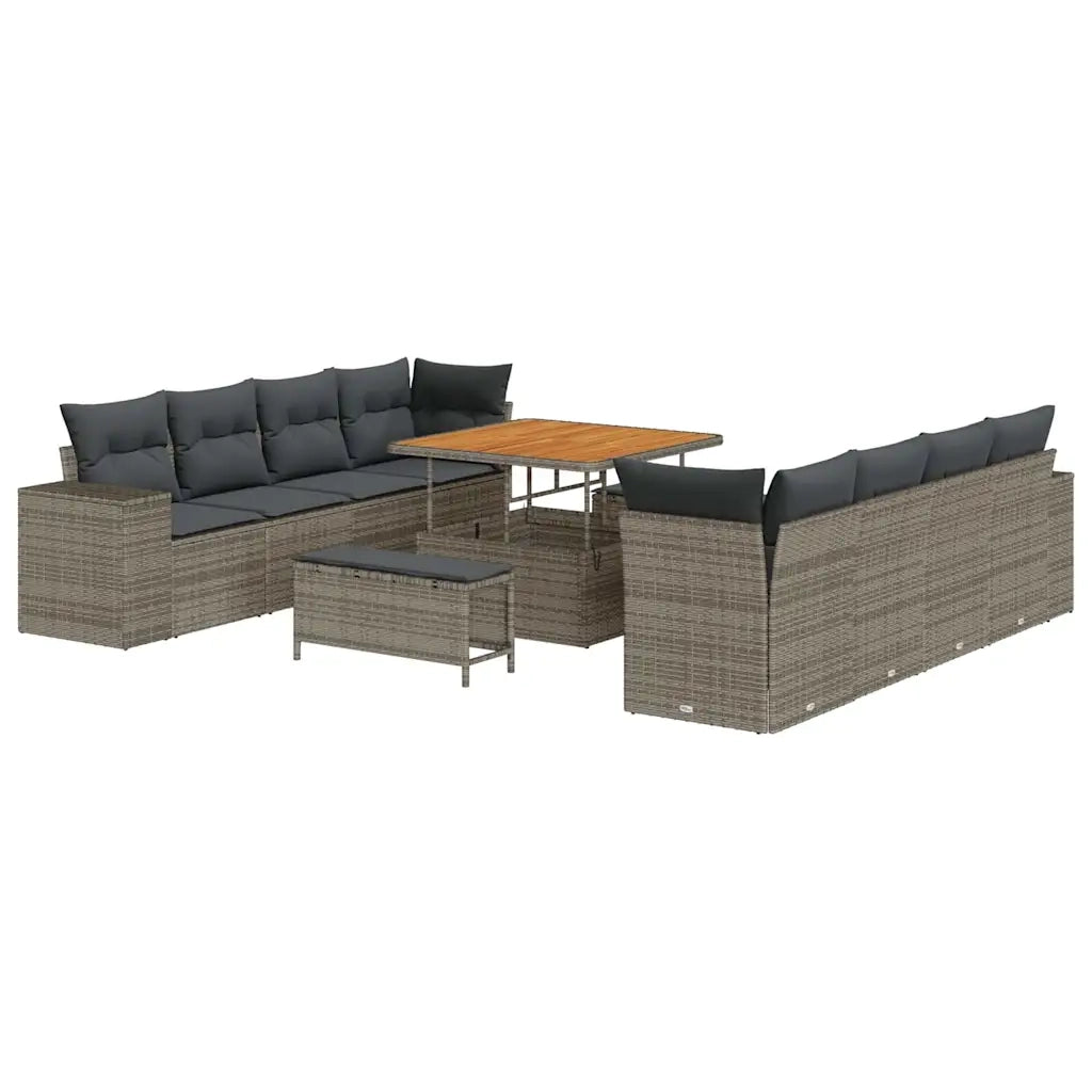 Set Divano da Giardino con cuscino 11 pcs Grigio polyrattan