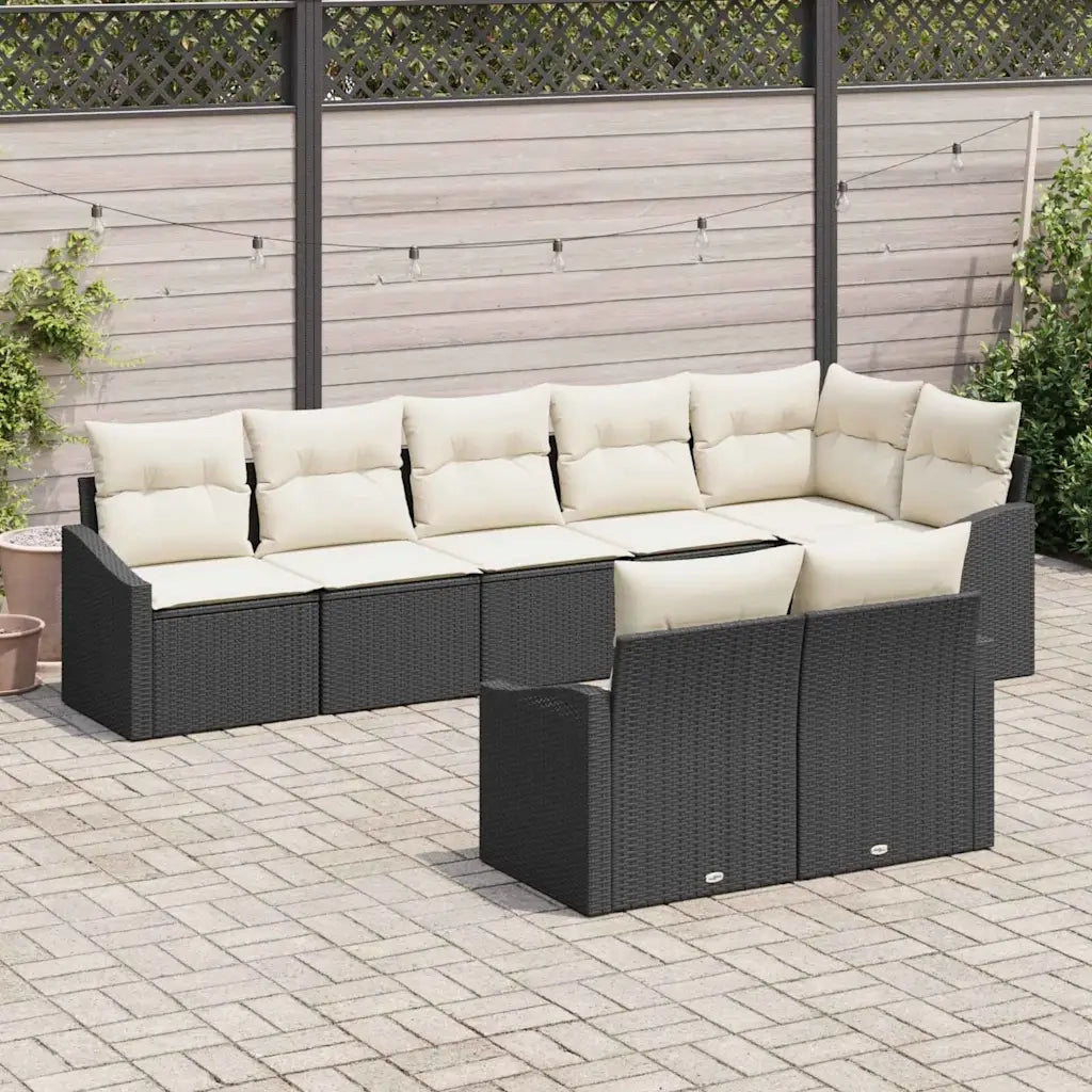 Set di divani con cuscino 8 pcs Nero polyrattan