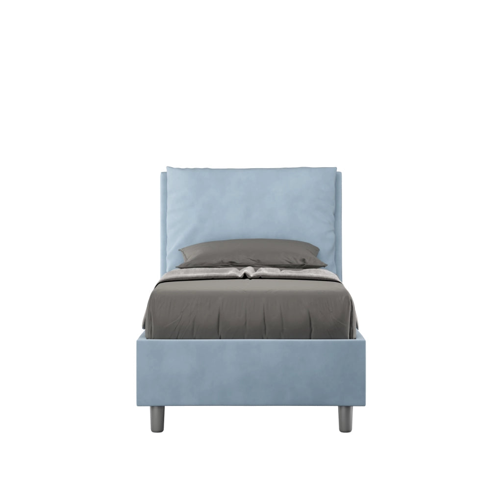 BS COM Letto singolo contenitore imbottito 80x210 microfibra azzurro