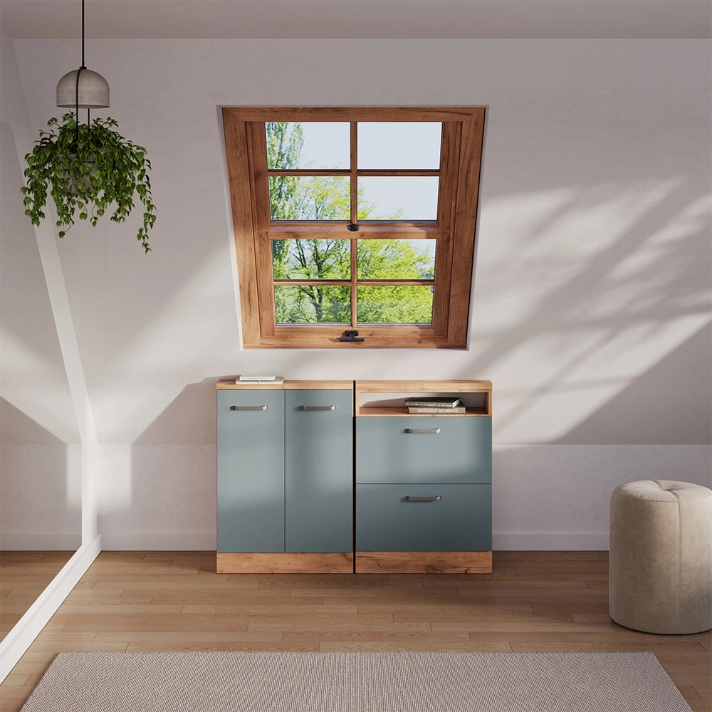 Mobile sottotetto Rion Grigio-blu/Rovere dorato con 2 cassetti Vicco
